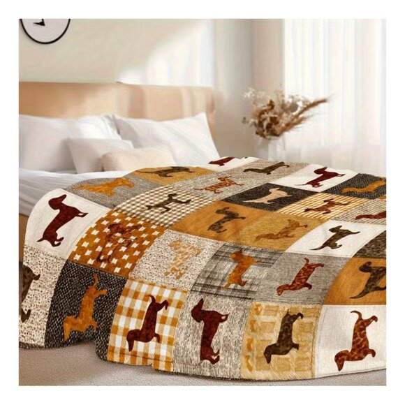 Dachshund Quilt Patterned Velour Throw Cozy Multi-Purpose Ideal Use Year-round - Picture 4 of 6